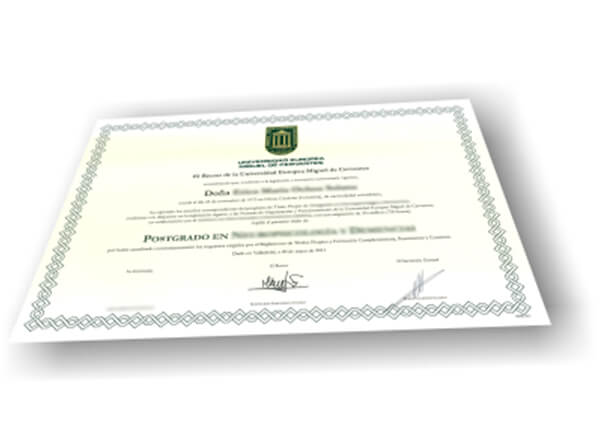 Parte delantera del certificado