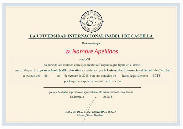 Parte delantera del certificado