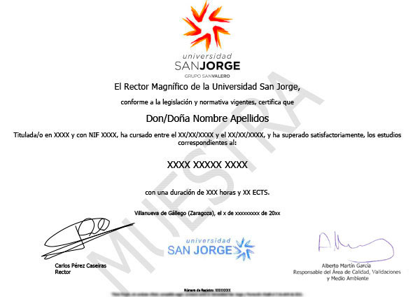 Parte delantera del diploma de la Universidad San Jorge