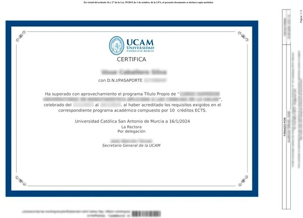 Certificado acreditativo parte delantera