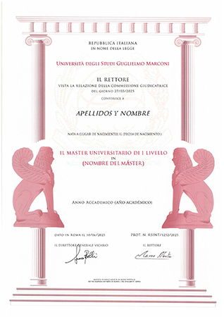 Parte delantera del certificado