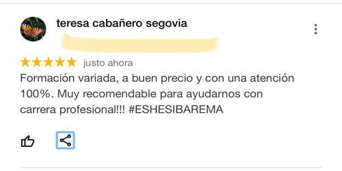 Formación variada, a buen precio y con una atención 100%. Muy recomendable para ayudarnos con carrera profesional!!! #ESHESIBAREMA