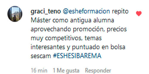 @esheformacion Repito máster como antigua alumna aprovechando promoción, precios muy competitivos, temas interesantes y puntuados en bolsa sescam #ESHESIBAREMA