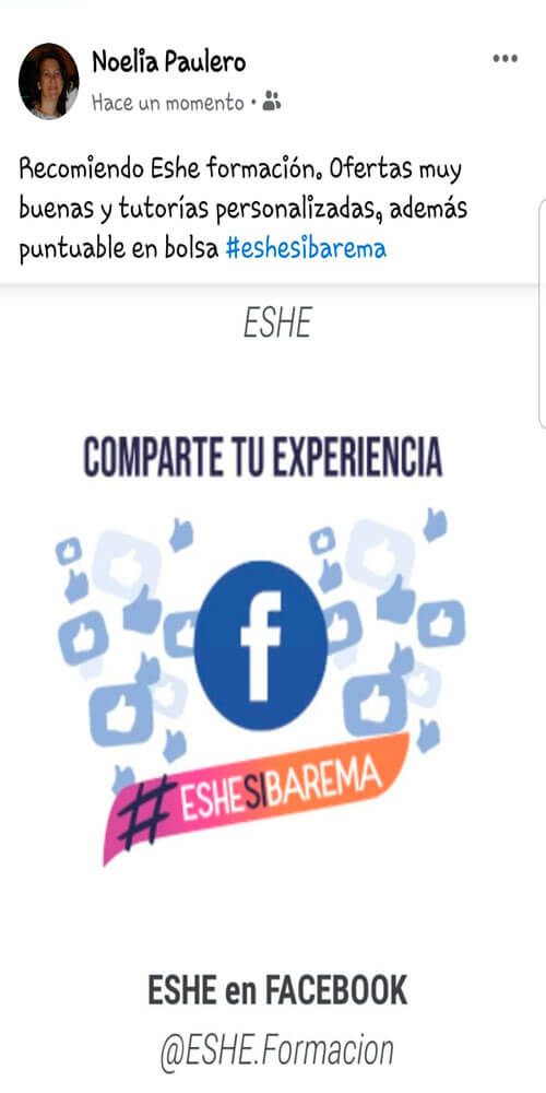 Recomiendo ESHE formación. Ofertas muy buenas y tutorías personalizadas, además puntuable en bolsa. #ESHESIBAREMA