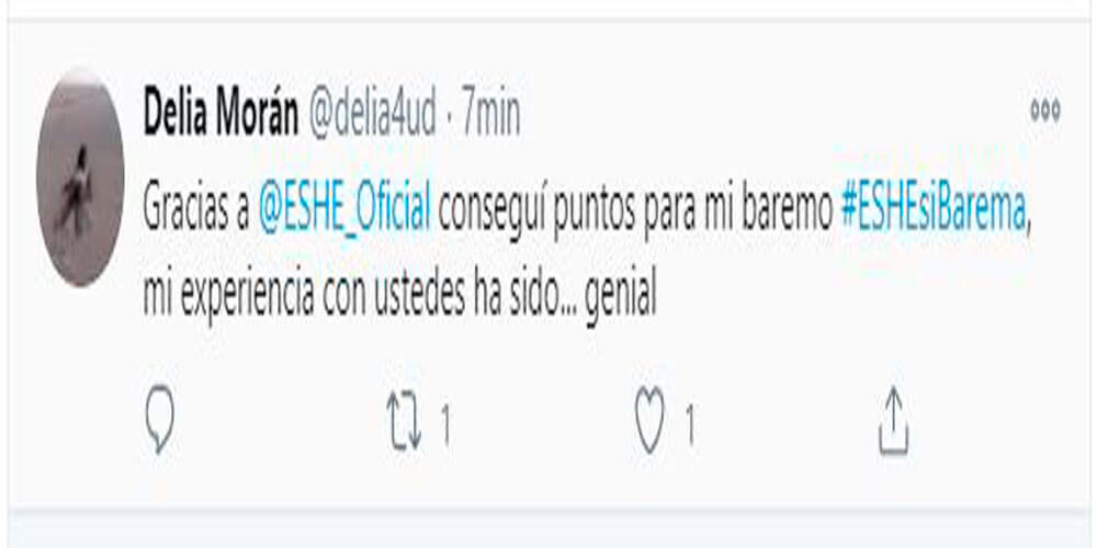 Gracias a @ESHE_Oficial conseguí puntos para mi baremo #ESHESIBAREMA, mi experiencia con ustedes ha sido... genial.