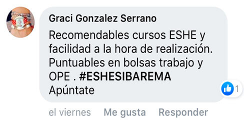 Recomendables cursos ESHE y facilidad a la hora de la realización. Puntuables en bolsas de trabajo y OPE. #ESHESIBAREMA Apúntate.