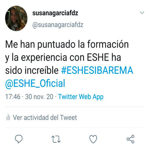 Me han puntuado la formación y la experiencia con ESHE ha sido increíble. #ESHESIBAREMA @ESHE_Oficial
