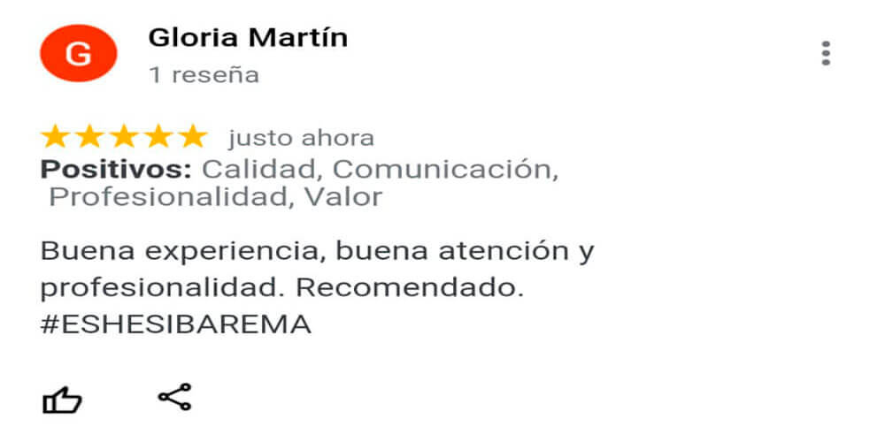 Buena experiencia, buena atención y profesionalidad. Recomendado. #ESHESIBAREMA
