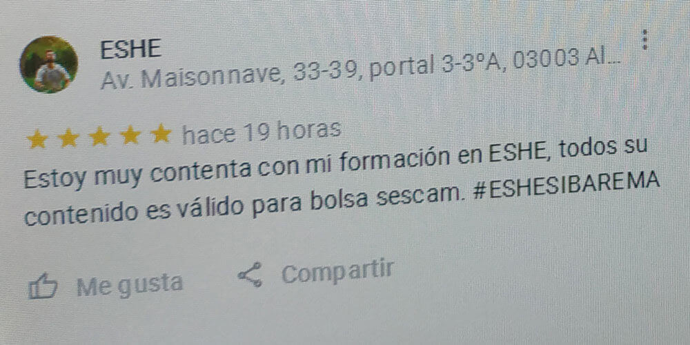 Estoy muy contenta con mi formación en ESHE, todo su contenido es válido para bolsa sescam #ESHESIBAREMA