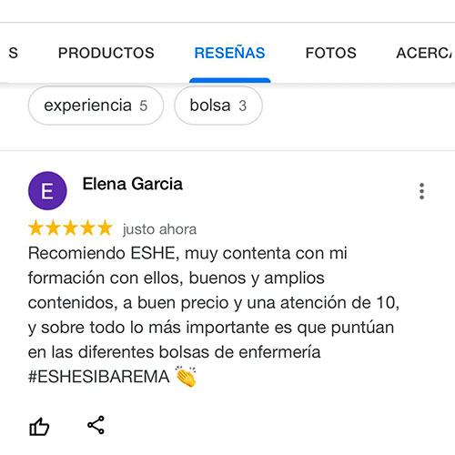 Recomiendo ESHE, muy contenta con mi formación con ellos, buenos uy amplios contenidos, a buen precio y una atención de 10, y sobre todo lo más importante es que puntúan en las diferentes bolsas de enfermería #ESHESIBAREMA