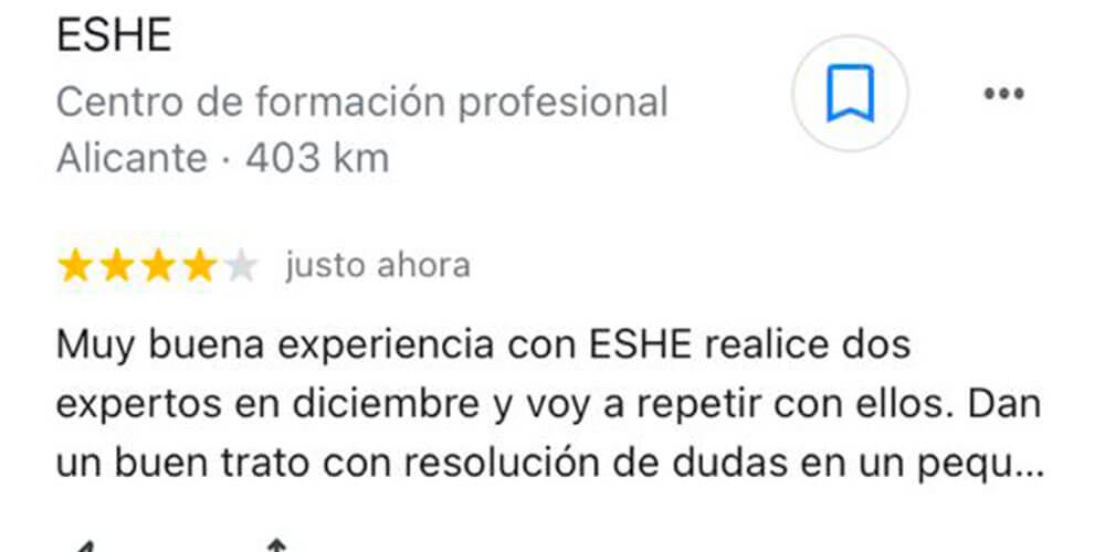 Muy buena experiencia con ESHE realicé dos expertos en diciembre y voy a repetir con ellos. Dan un buen trato con resolución de dudas en un pequeño margen de tiempo. Recomendable 100% #ESHESIBAREMA