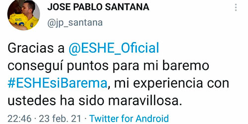 Gracias a @ESHE_Oficial conseguí puntos para mi baremo #ESHEsiBarema, experiencia con ustedes ha sido maravillosa.