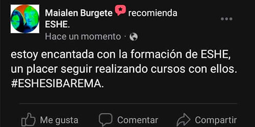 Estoy encantada con la formación de ESHE, un placer seguir realizando cursos con ellos. #ESHESIBAREMA