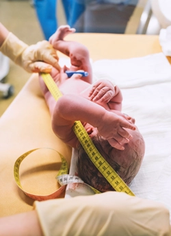 Un profesional de la salud mide a un recién nacido