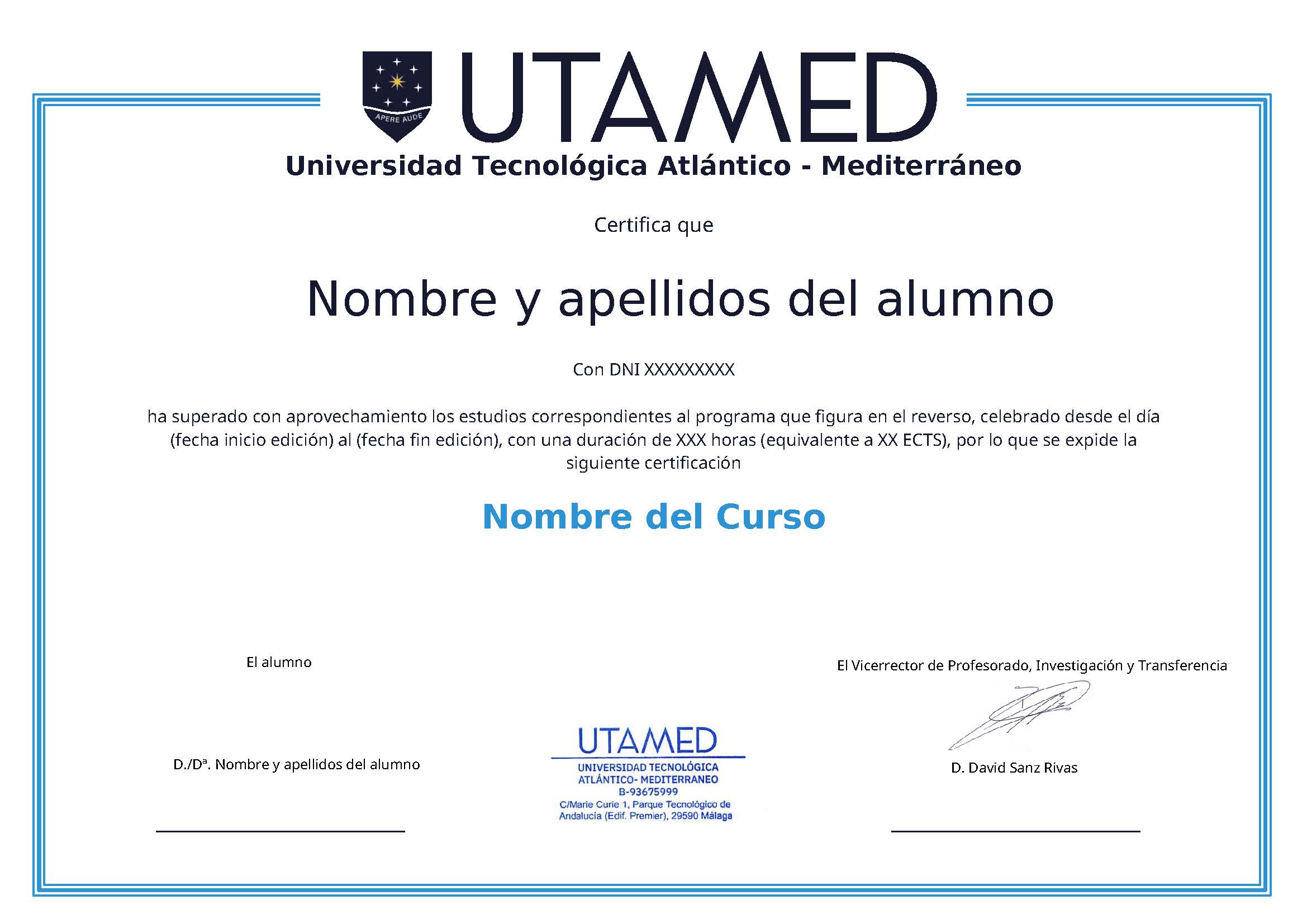 Parte delantera del certificado